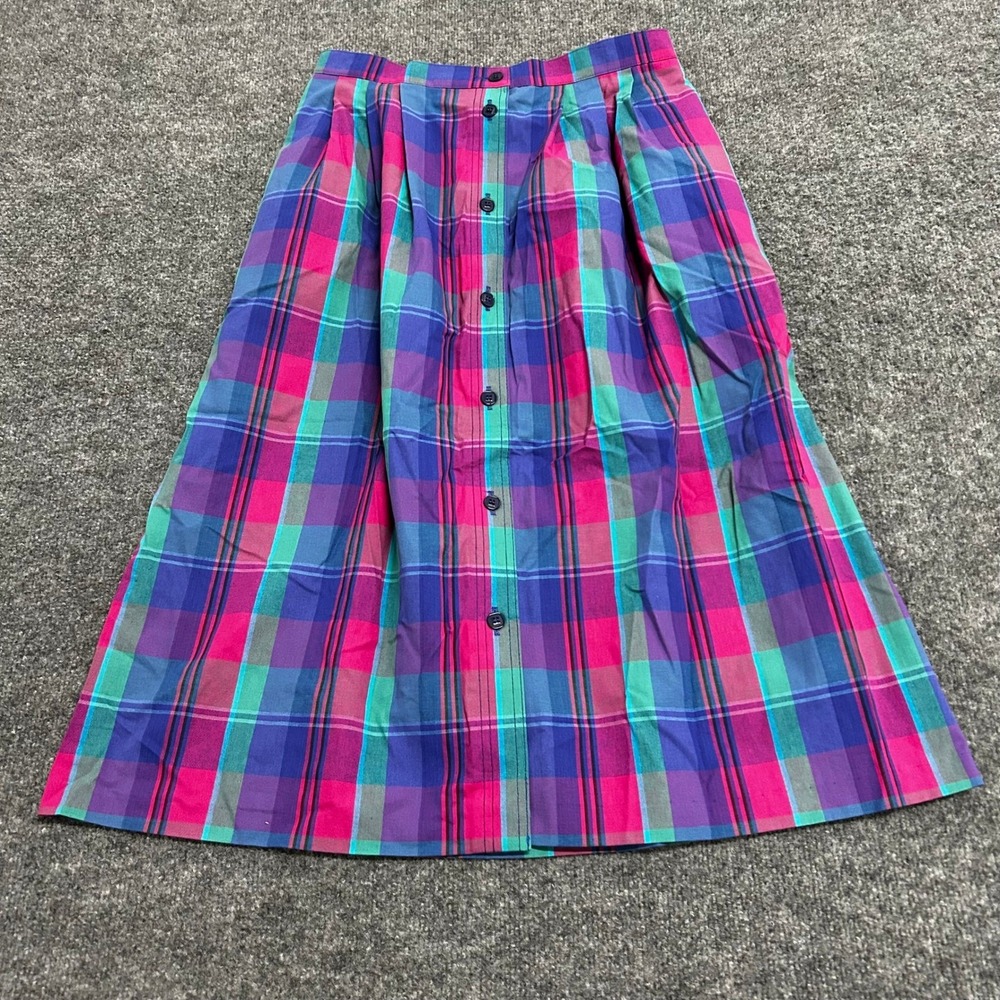 Alfred Dunner Skirt Womens Size 14 Multicolor Plaid Button Front Midi Made in